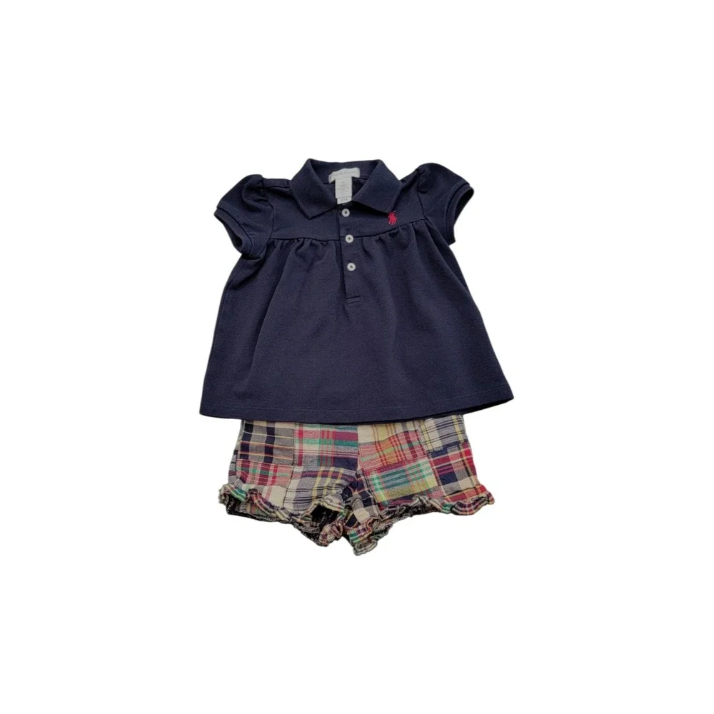 Ralph Lauren Polo Shirt and Patchwork Shorts Set Kids 9M Navy Preppy Classic
